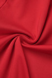 Красный сексуальный однотонный обтягивающий комбинезон с открытой спиной и лямкой на шее