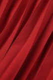 Rode casual effen uitgehold frenulum geplooide v-hals reguliere jumpsuits
