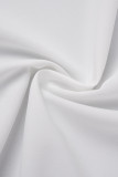 Tops de gola de camisa branca casual patchwork sólido