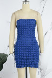 Color Blue Sexy Solid Patchwork Backless Cross Straps Strapless One Step Skirt Dresses