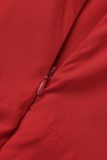 Red Casual Solid Hollowed Out Frenulum Pleated V Neck Regular Jumpsuits