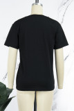 Schwarze Patchwork-T-Shirts mit O-Ausschnitt und täglichem Vintage-Print