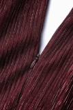 Rosso elegante solido patchwork maglia riflettente scollo a V una linea abiti (con cintura)