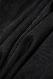 Jupe décontractée solide patchwork taille haute conventionnelle couleur unie noire