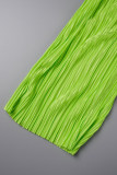 Флуоресцентно-зеленый Повседневный однотонный Пэчворк С открытыми плечами С короткими рукавами Из двух частей