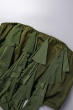 Армейский зеленый Повседневная сплошная кисточка Пэчворк Сетка С открытыми плечами Без рукавов Из двух частей