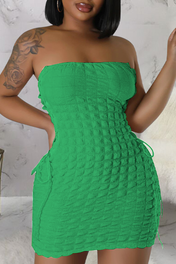 Зеленые сексуальные однотонные лоскутные платья с открытой спиной и перекрестными ремешками без бретелек, одноступенчатые платья-юбки