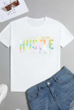 Weiße, lässige Street-Print-Patchwork-T-Shirts mit O-Ausschnitt