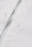 Tops de cuello de camisa de patchwork sólido casual blanco