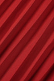 Macacões regulares vermelhos casuais lisos ocos Frenulum plissados ​​decote em V