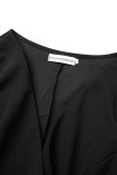 Vestidos de una línea de cuello en V plisado de patchwork sólido casual negro