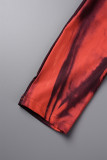 Красный повседневный узкий комбинезон с принтом в стиле пэчворк и открытой спиной на тонких бретелях