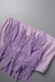 Borgogna casual solido nappa patchwork maglia al largo della spalla senza maniche due pezzi