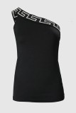 Zwarte sexy casual patchwork backless schuine kraag tops