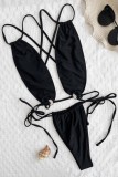 Black Sexy Solid Bandage Backless Swimwears (With Paddings)