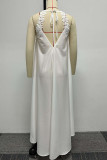 Yellow Daily Elegant Vacation Solid Pierced Lace Bandage Hollowed Out Halter Asymmetrical Dresses