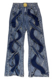 Marinblå Street Solid urholkade raka jeans med hög midja