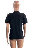 Schwarze Basic T-Shirts mit lässigem Druck und O-Ausschnitt