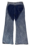 Navy Blue Street Solid Hollowed Out High Waist Straight Denim Jeans