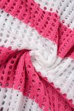 Vestidos casuais patchwork contrastante gola quadrada manga longa rosa vermelha