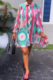 Розовое повседневное элегантное платье-рубашка с отложным воротником и принтом для отпуска