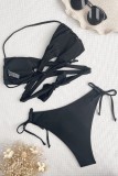 Roupa de banho preta sexy sem costas com bandagem sólida (com acolchoamento)