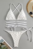 White Sexy Solid Backless Cross Straps Swimwears (With Paddings)