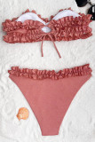 Розово-красные сексуальные однотонные купальники с открытой спиной (с прокладками)