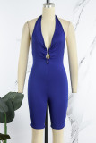 Blauwe Sexy Solid Backless Halter Skinny Romper