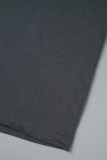Camisetas casuais com estampa diária patchwork cinza escuro com decote em O