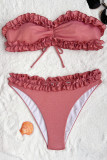 Розово-красные сексуальные однотонные купальники с открытой спиной (с прокладками)
