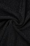 黒のセクシーなパッチワーク シースルー バックレス スパゲッティ ストラップ ラップ スカート ドレス