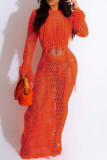 Robes de robe de plage à col rond transparent et sexy orange
