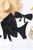 Black Sexy Solid Patchwork Frenulum Backless Swimsuit Three Piece Set (With Paddings)