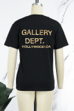 Black Street Daily Print Patchwork T-shirts med bokstav O-hals
