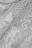 Zilveren sexy patchwork doorzichtige jurken met spaghettibandjes en rok zonder rug