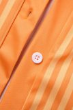Col de chemise fendu patchwork imprimé rayé décontracté orange deux pièces