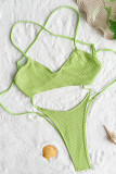 Gröna sexiga solida bandage rygglösa badkläder (utan vadderingar)