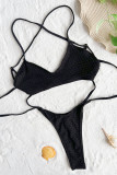 Black Sexy Solid Bandage Backless Swimwears (Without Paddings)