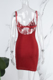 Бордовые сексуальные лоскутные прозрачные платья-юбки с открытой спиной на тонких бретелях