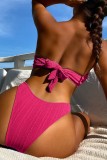 Rose Red Sexy Solid Bandage Backless Swimwears (mit Polsterungen)