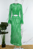Robes de robe de plage vertes sexy solides évidées transparentes à col rond