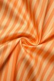 Оранжевый Повседневный полосатый принт Пэчворк Рубашка с разрезом Воротник Длинный рукав Из двух частей