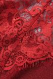 赤いセクシーなパッチワーク シースルー バックレス スパゲッティ ストラップ ラップ スカート ドレス