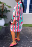 Розовое повседневное элегантное платье-рубашка с отложным воротником и принтом для отпуска