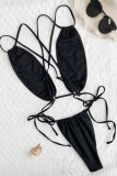 Trajes de baño sin espalda de vendaje sólido sexy negro (con rellenos)