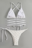 Белые сексуальные однотонные купальники с перекрестными ремешками и открытой спиной (с прокладками)