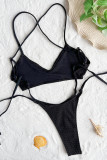 Black Sexy Solid Bandage Backless Swimwears (Without Paddings)