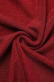 Röda sexiga patchwork Genomskinliga rygglösa kjolklänningar med spaghettiband
