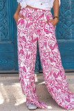 Pantaloni larghi con stampa a gamba larga a vita media patchwork con stampa casual rosa